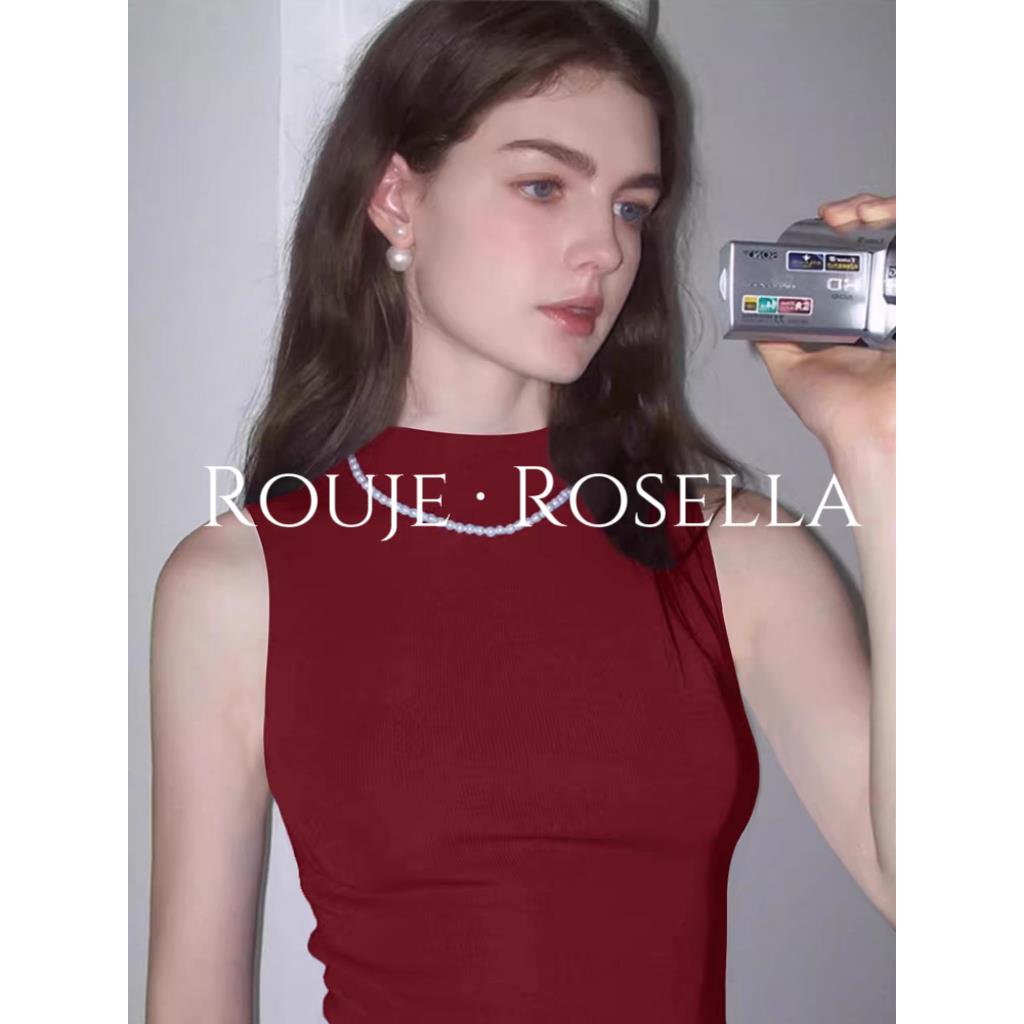 法国Rouje Rosella⭐法式半高领针织背心女修身显瘦短款无袖上衣