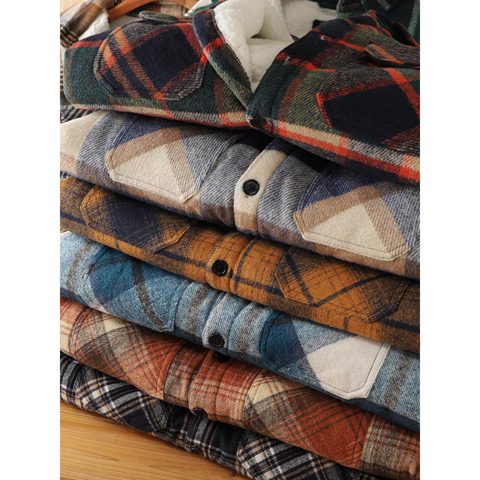 羊羔绒格子外套男2025冬季新款时尚覆古休闲翻领加绒加厚衬衫上衣