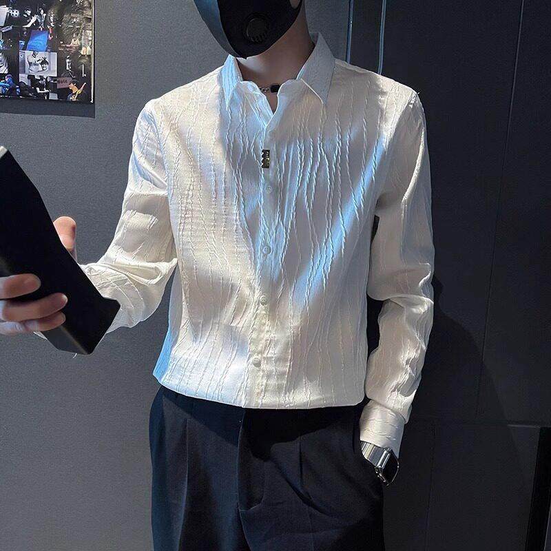 LL男装衬衫男高级感长袖修身2024新款设计感小众韩版潮流上衣潮牌