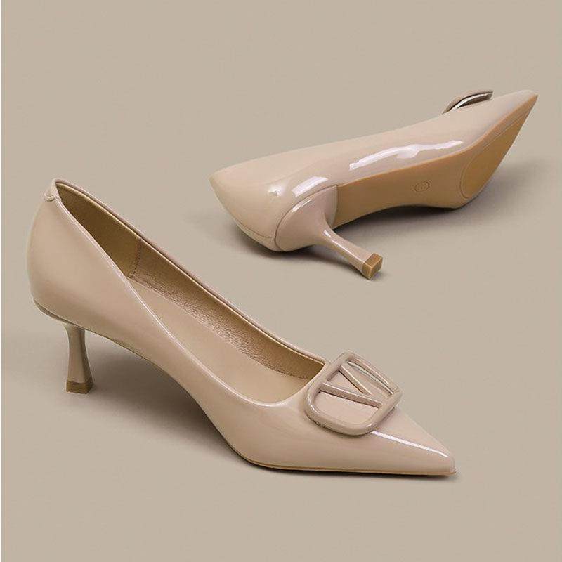 Cozyroom裸色真皮职业通勤高跟鞋女2025新款气质百搭漆皮尖头细跟,女鞋,雨鞋,淘宝优惠券,粉丝福利购,淘宝优惠卷