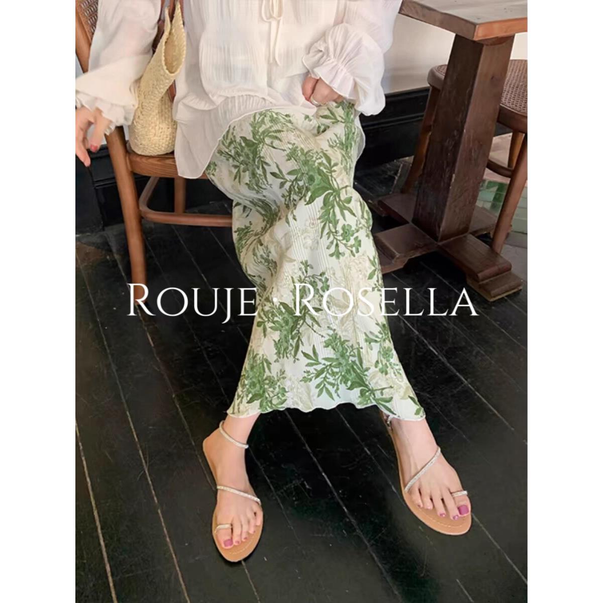 法国Rouje Rosella⭐碎花半身裙女夏薄款高腰垂感直筒显瘦包臀裙