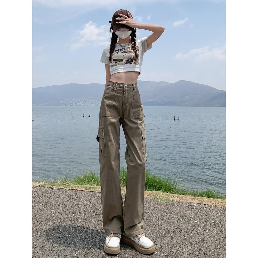 SPYB工装裤女春秋季新款爆款美式宽松直筒垂感百搭阔腿拖地牛仔裤