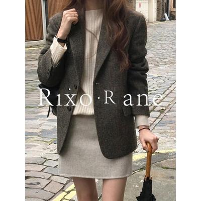 法国Rixo Rane秋冬Bi Preparation?羊毛运动夹克女士冬季覆古格纹