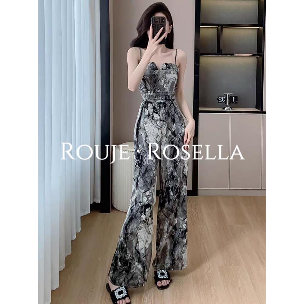 法国Rouje Rosella法式小资水墨画吊带连体裤女高级感阔腿长裤