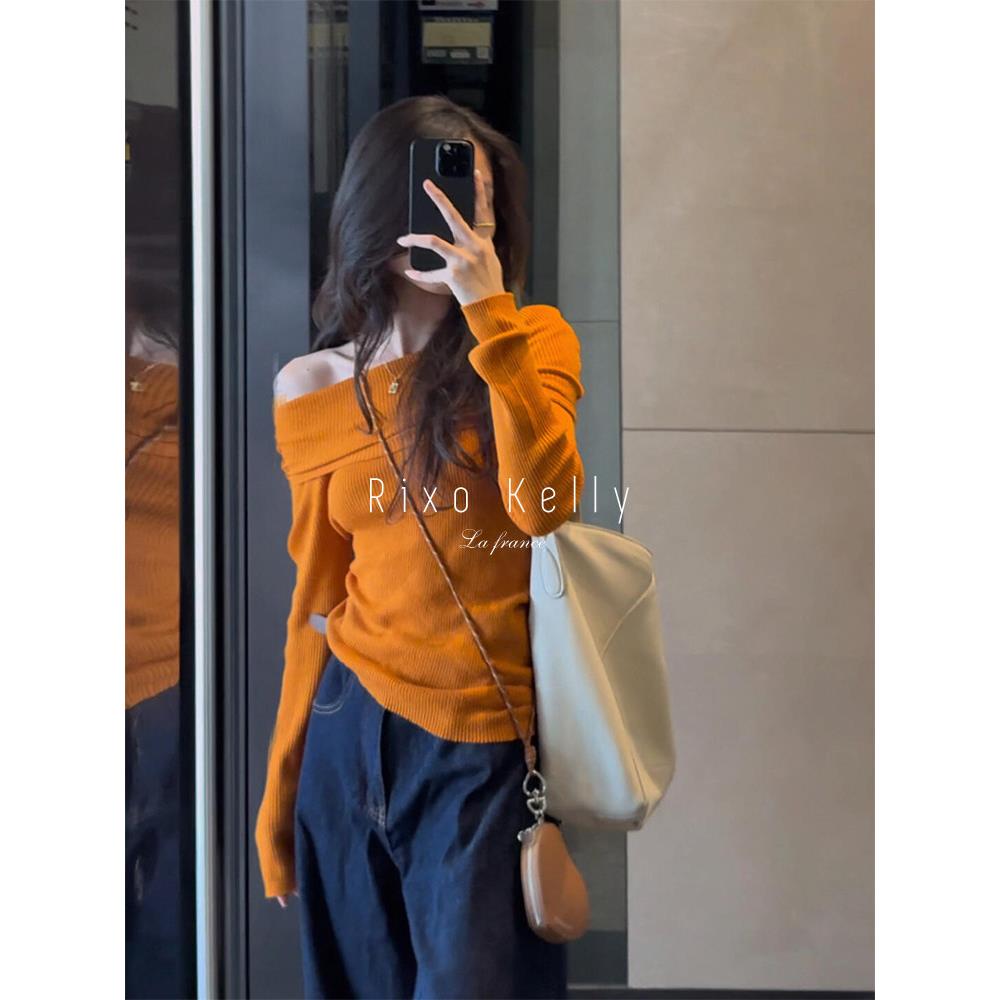 Rixo Kelly露肩设计感休闲百搭针织衫女气质高级感显瘦一字肩上衣