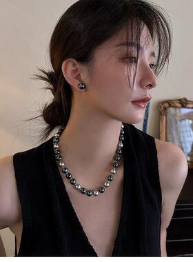 新加坡chomelkinsey大溪地黑色珍珠项炼女轻奢小众混彩高级感颈炼