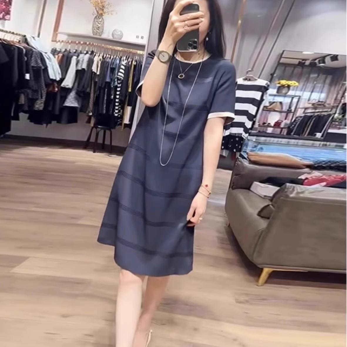 香港欧货2025夏季时尚覆古气质大尺码短袖洋装女显瘦休闲 A字裙子