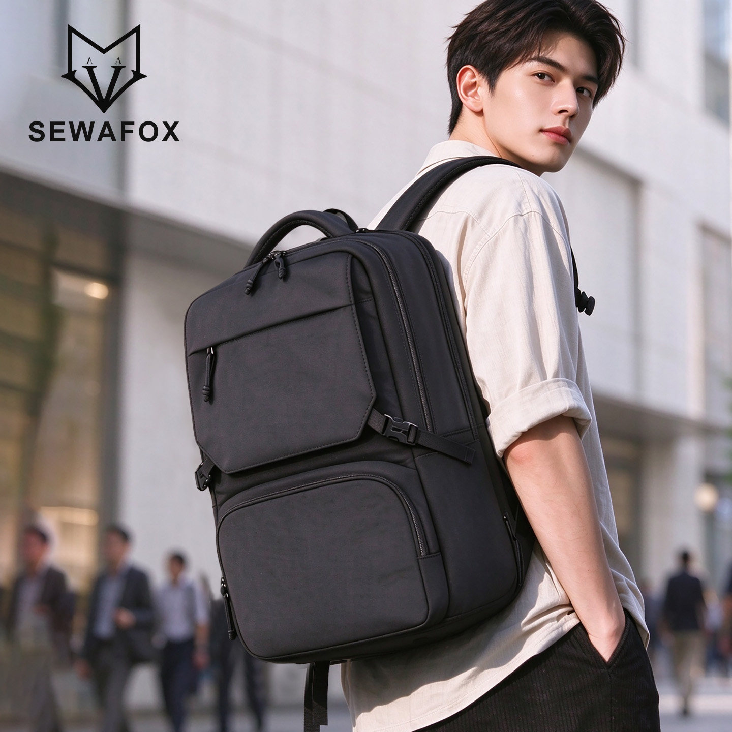 SEWAFOX双肩包男士可扩容背包女