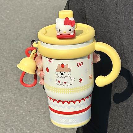hellokitty保温杯女生新款吸管杯大容量双饮杯保冷陶瓷内胆咖啡杯