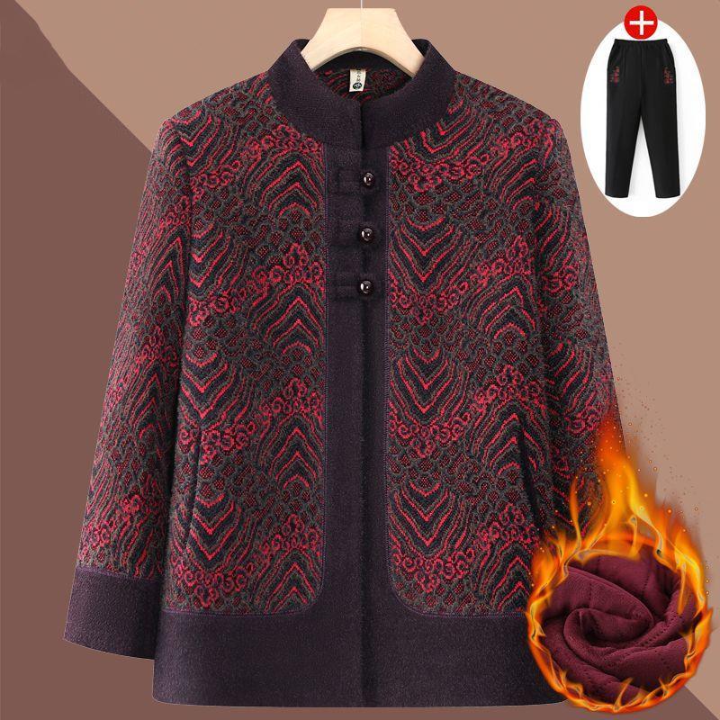 八十多岁老太太衣服中老年人秋冬装女奶奶外套加绒加厚60岁70妈妈