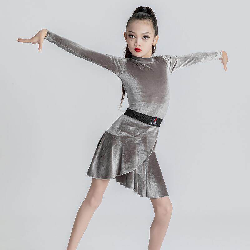 拉丁舞服冬装女童拉丁舞服装秋冬季丝绒长袖儿童女少儿拉丁舞练功