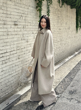 ELSISSI时尚立领双面羊绒大衣女冬2025加长款羊毛毛呢外套高级感