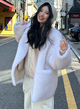 ELSISSIv领皮毛一体毛毛外套女2025秋冬季环保皮草慵懒风羊毛上衣