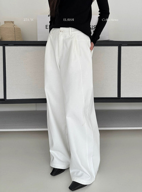 爱姐ELSISSI广州十三行磨毛棉感休闲裤2025秋冬显瘦阔腿裤子女款