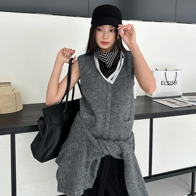 ELSISSI马海毛V领针织开衫马甲女