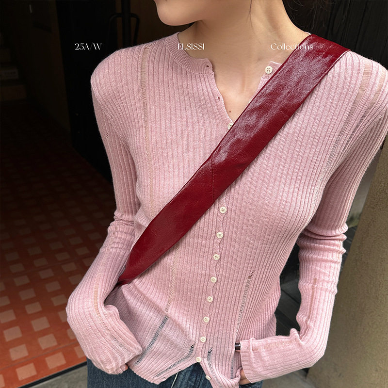 ELSISSI2025秋季新款女装复古v领