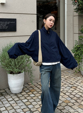 ELSISSI广州十三行2025秋季立领蝙蝠袖拉链显瘦外套休闲女式夹克