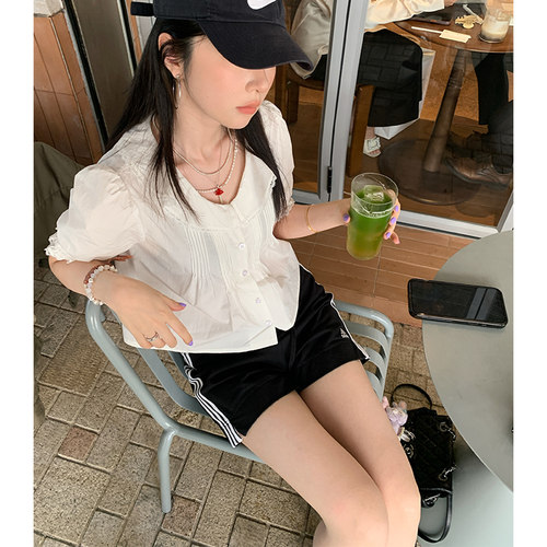 FOCUS ON CC 匹马棉蕾丝拼接法式花边衬衫