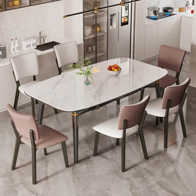 欧派官方岩板餐桌椅组合长方形可伸缩实木饭桌折叠现代简约小户型