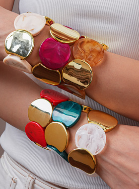 欧克力圆形拼接弹力手链小众手饰