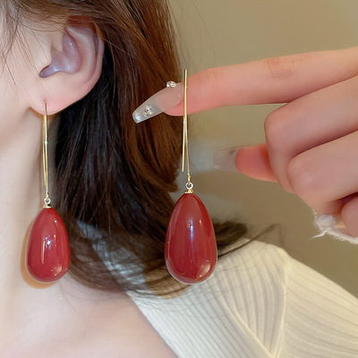 复古简约水滴仿珍珠耳钩耳环耳饰