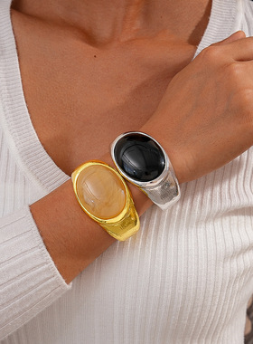 欧美复古个性树脂几何椭圆形开口