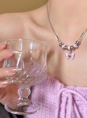 粉色蝴蝶结项链~甜酷辣妹y2k轻奢