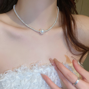 Broken silver necklace 冷淡感碎银形仿珍珠hoker项链个性锁骨链