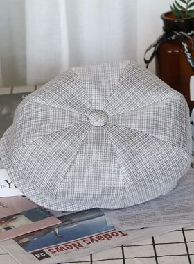 VISON 亚麻八角帽复古英伦报童帽春夏季透气贝雷帽画家帽男女潮