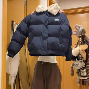 羊羔毛翻领棉服女2024冬装新款复古短款棉衣美式面包服学生外套潮