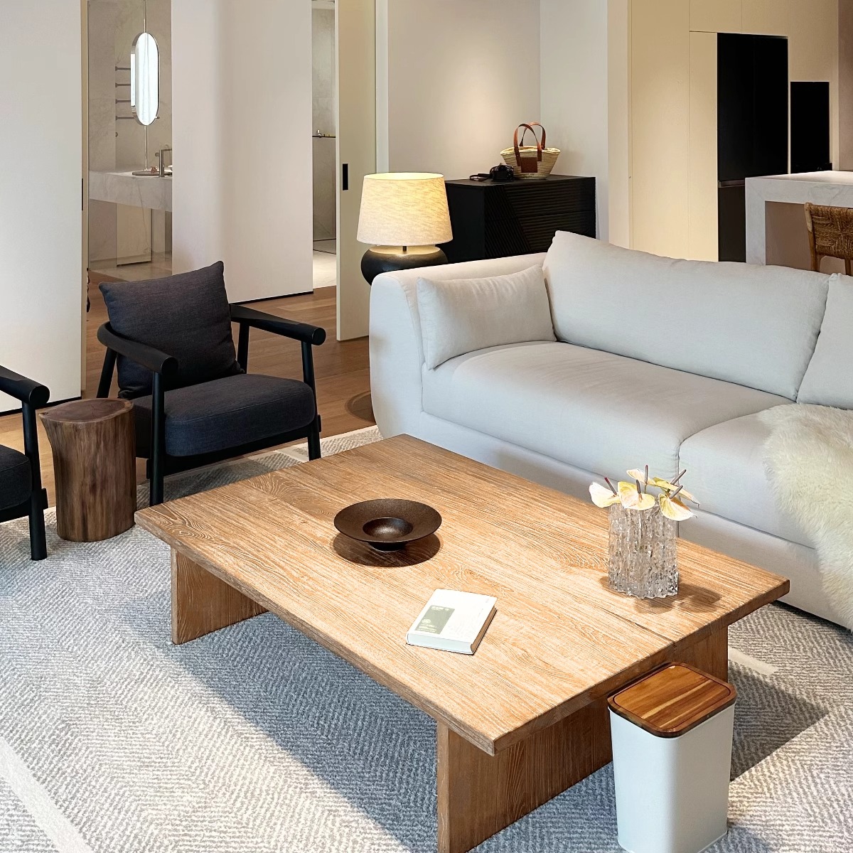 侘寂风浅色实木茶几日式原木茶几