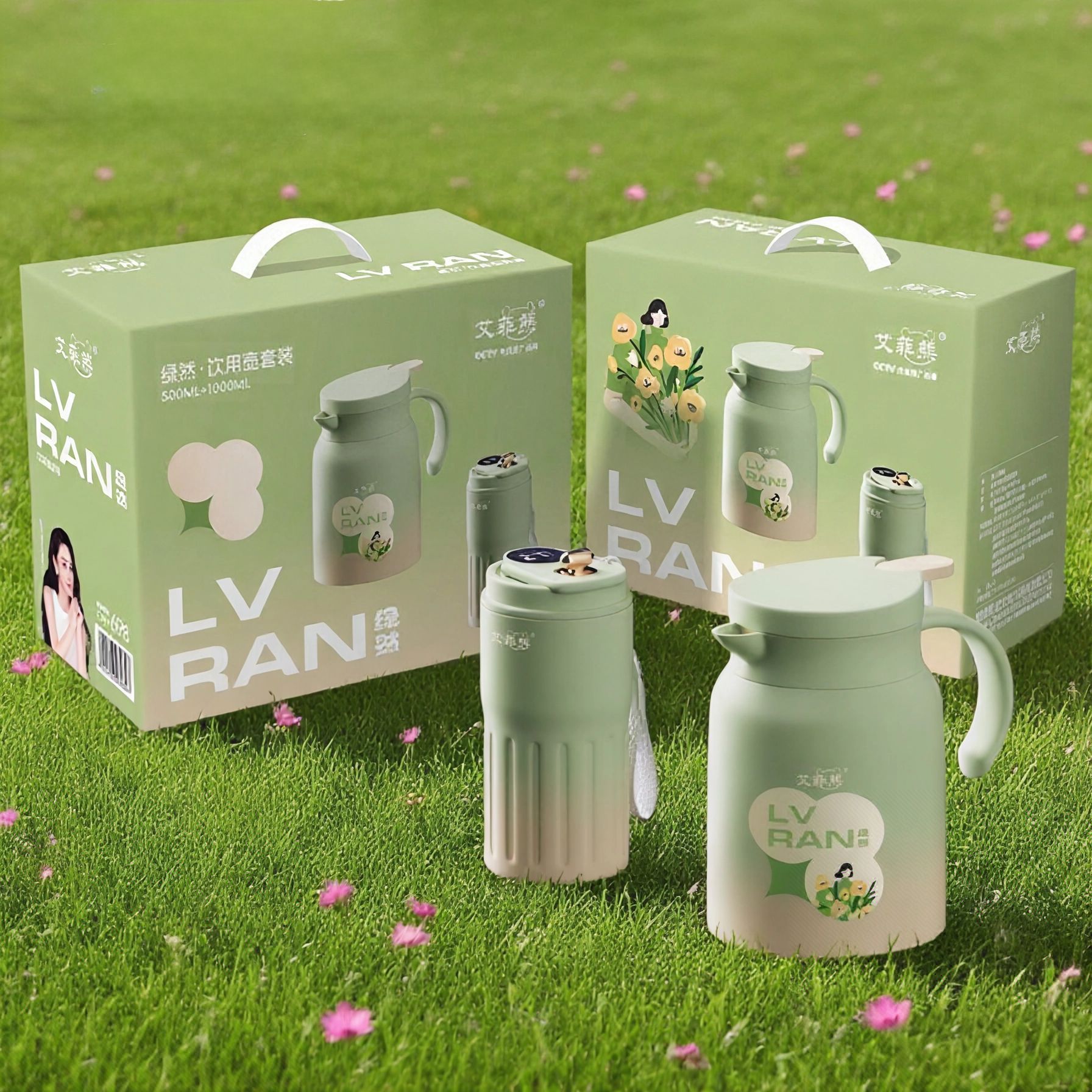 艾菲熊智能显温壶套装大容量绿然咖啡杯壶两件套316不锈钢焖茶壶