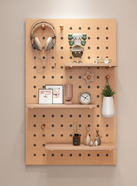 洞洞板定制玄关墙面置物架墙上实木挂板入户隔板收纳架墙壁展示架