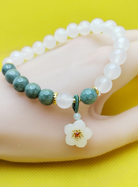 香积代请过香翡翠芙蓉花手串白玛瑙油绿翡翠玉手链梅花新中式佛珠