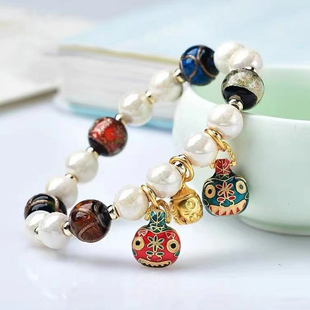 香积金箔吞金兽手链粉金箔白瓷香灰手串杭州佛珠情侣铃铛五福五色