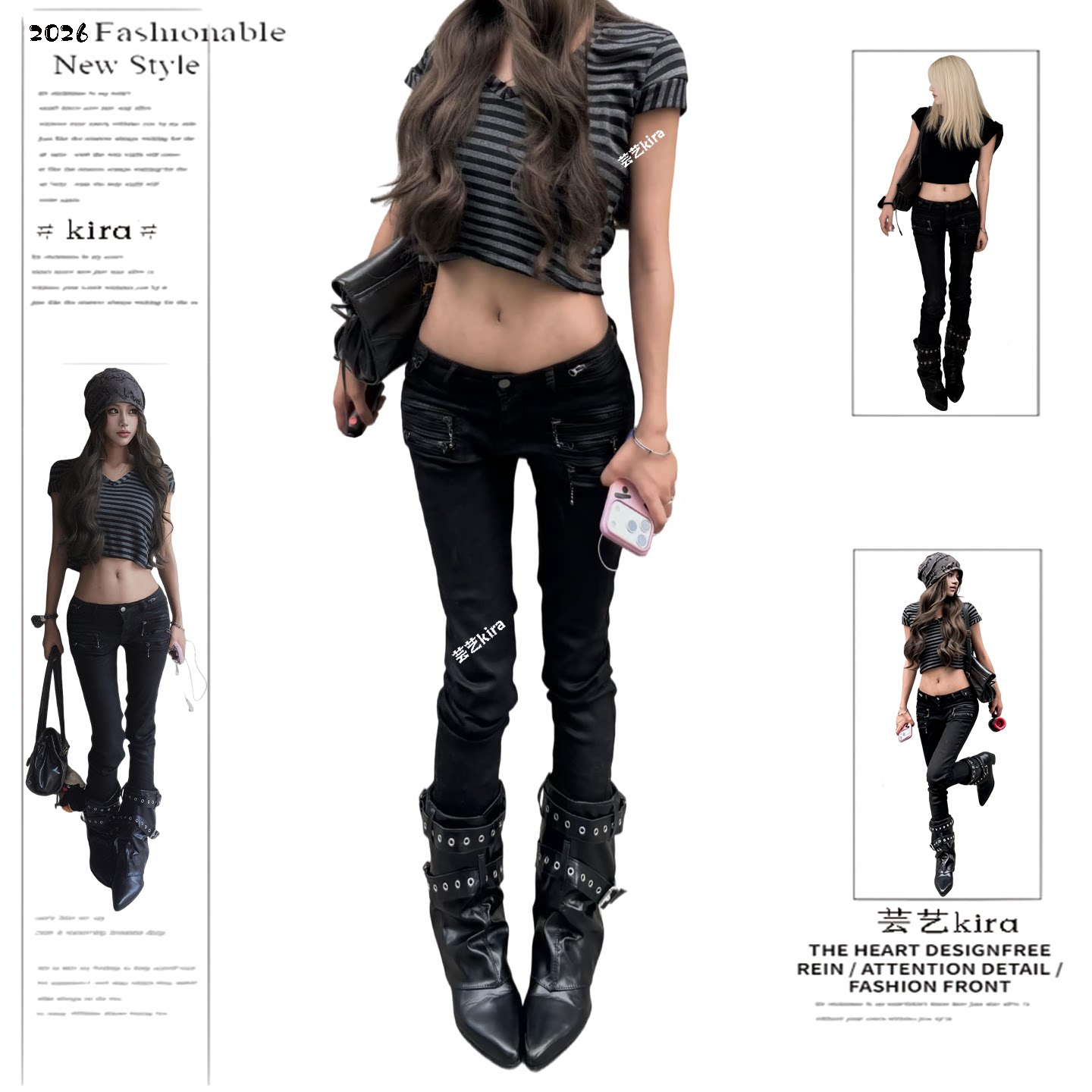 欧美辣妹黑色涂层skinny低腰牛仔裤女设计感小众修身显瘦小脚裤子