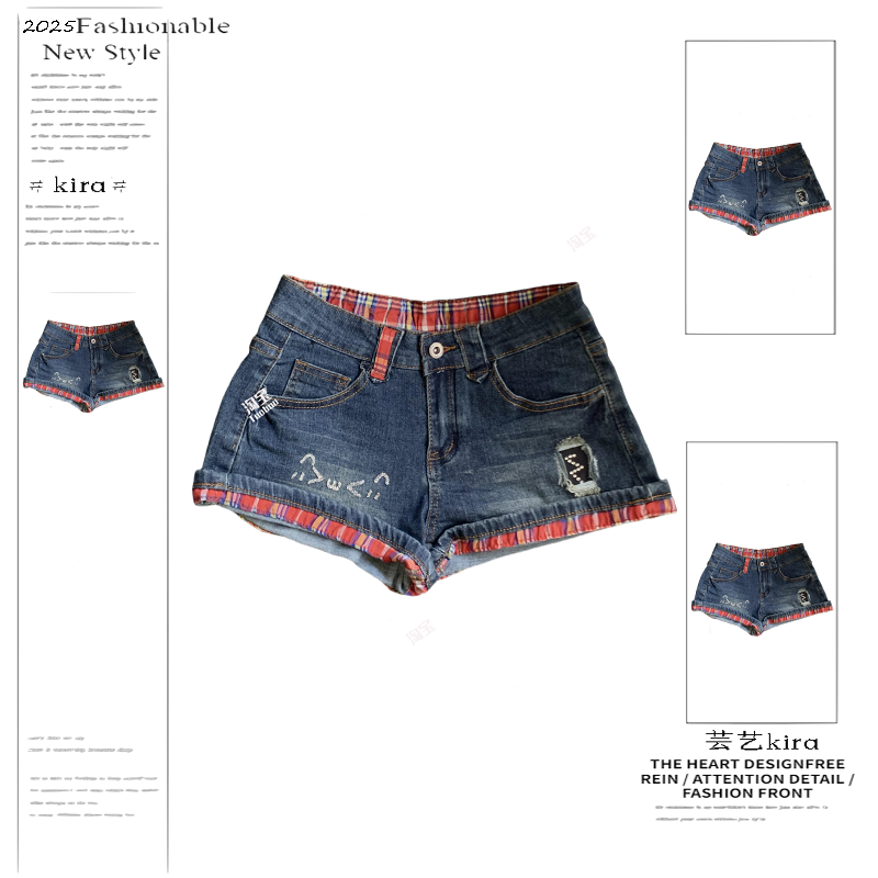 美式复古辣妹低腰牛仔超短裤女