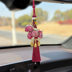 2026马年汽车挂件国风仿宋锦马车载后视镜装饰吊坠车挂饰新年礼物