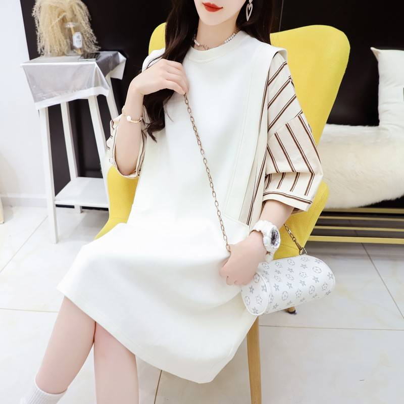 特大码斤设计感衬衫拼接恤连衣裙女夏欧货宽松大版胖卫衣裙