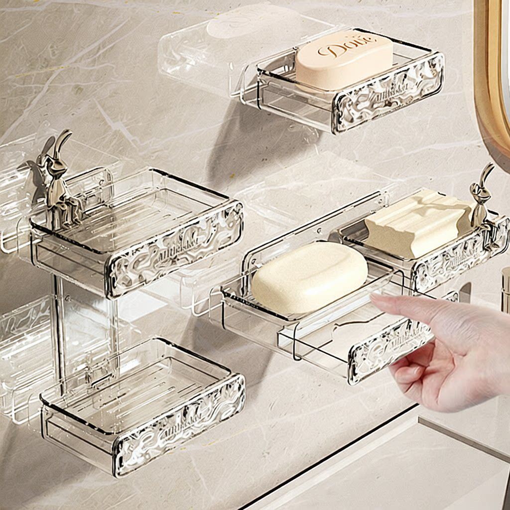 免打孔壁挂式双层沥水香皂盒高档