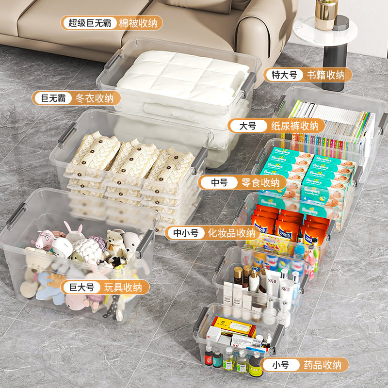 大容量加厚大号透明收纳箱塑料衣服玩具整理箱有盖家用储物箱盒子