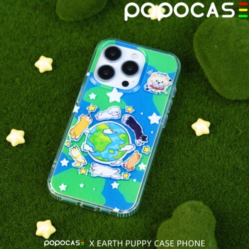 POPOCASE地球小狗双层印花原创手机壳 夏季光面可爱个性挂绳孔防撞角手机壳 适用于苹果13/14/15 Pro Max系列