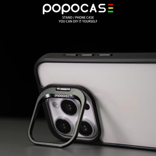 POPOCASE-摄像头自带支架DIY黑边手机壳 适用于苹果 15 14 13  Pro Max 原创设计 独立按键 挂绳孔简约ins风