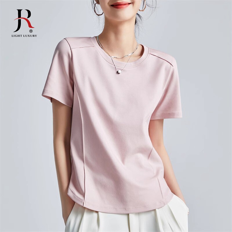 丝光棉短袖女2026夏季新款修身凉感弧形下摆显廋大码圆领t恤上衣