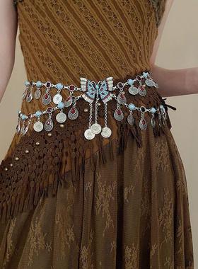 腰腿链异域风情双层蝴蝶水滴流苏腰链小众民族风腰饰个性轻奢高级