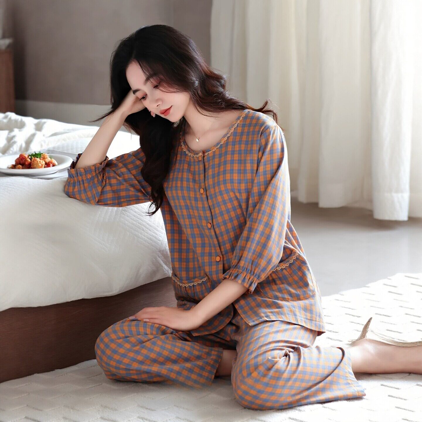 维多利亚睡衣女夏款梭织纯