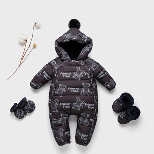 婴儿羽绒服连体衣冬季男女宝宝加厚外出服新生幼儿保暖连身衣包脚