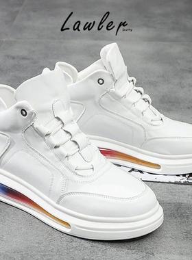 Lawler Duffy秋冬新款中帮气垫鞋休闲彩虹底鞋男韩版潮牌百搭男鞋