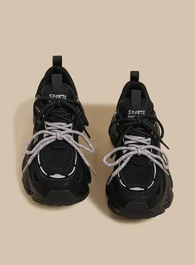 Y DUAN 2025秋冬季新款双鞋带运动慢跑鞋撑女棕色复古ins风厚底