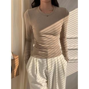 T恤上衣女春秋冬正肩内搭打底衫 法国Rouje Dsyle磨毛薄绒保暖长袖